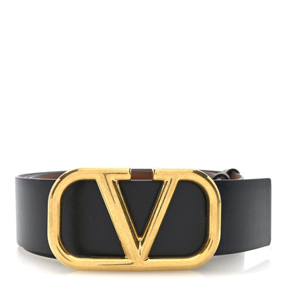 Valentino Garavani Glossy Calfskin VLogo Reversible 100 40 Belt Saddle Brown Black 1 of 7