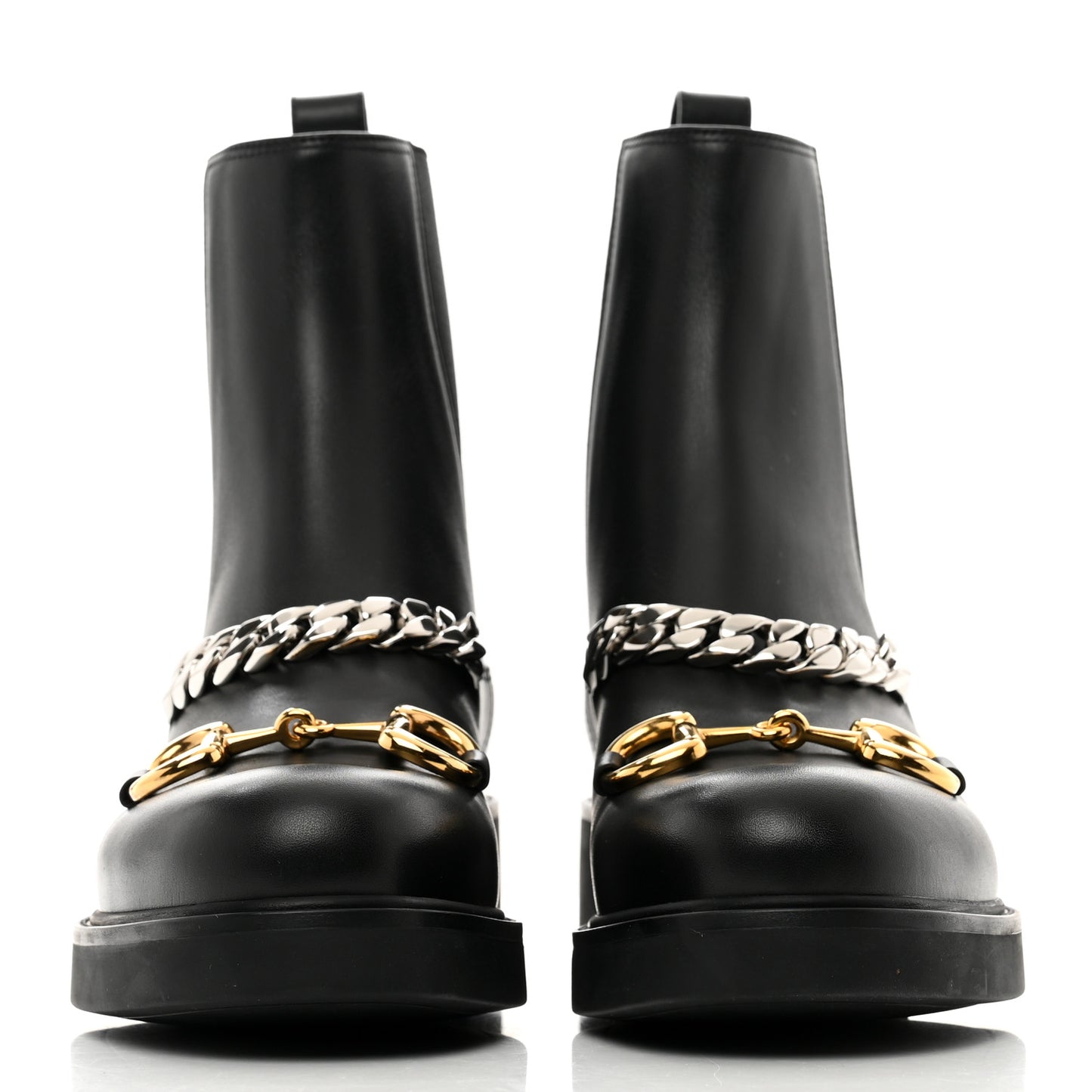 Flores Calfskin Horsebit Chain Ankle Boots 41 Black