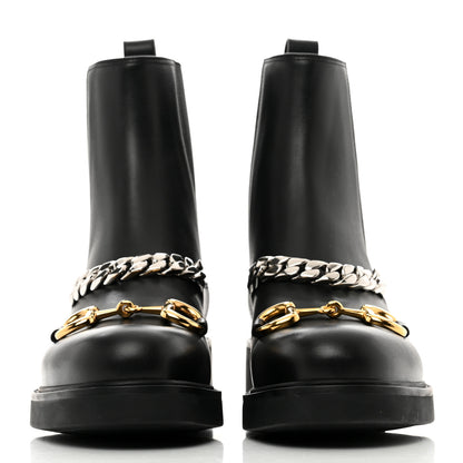 Gucci Flores Calfskin Horsebit Chain Ankle Boots 41 Black 2 of 9