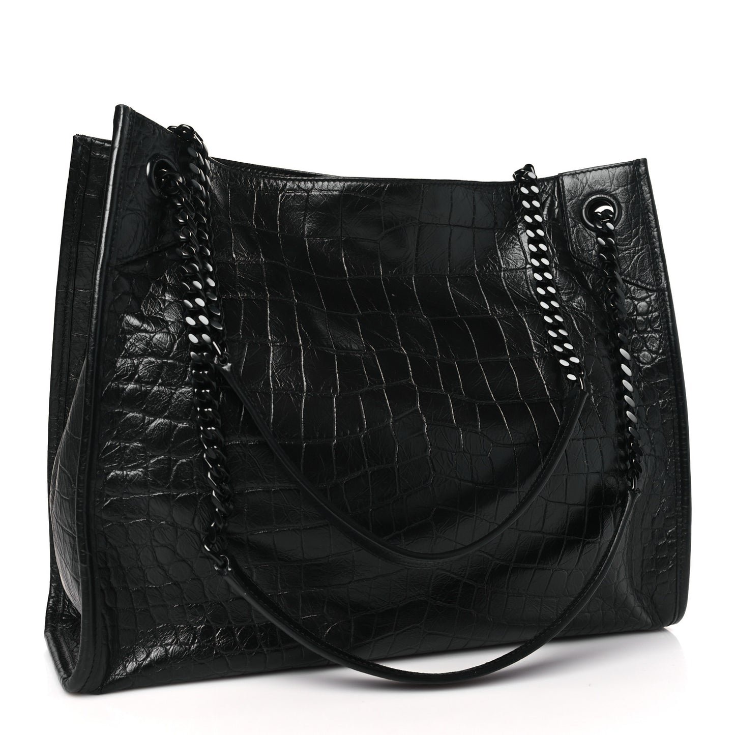 Calfskin Crocodile Embossed Monogram Medium Niki Shopping Bag Black
