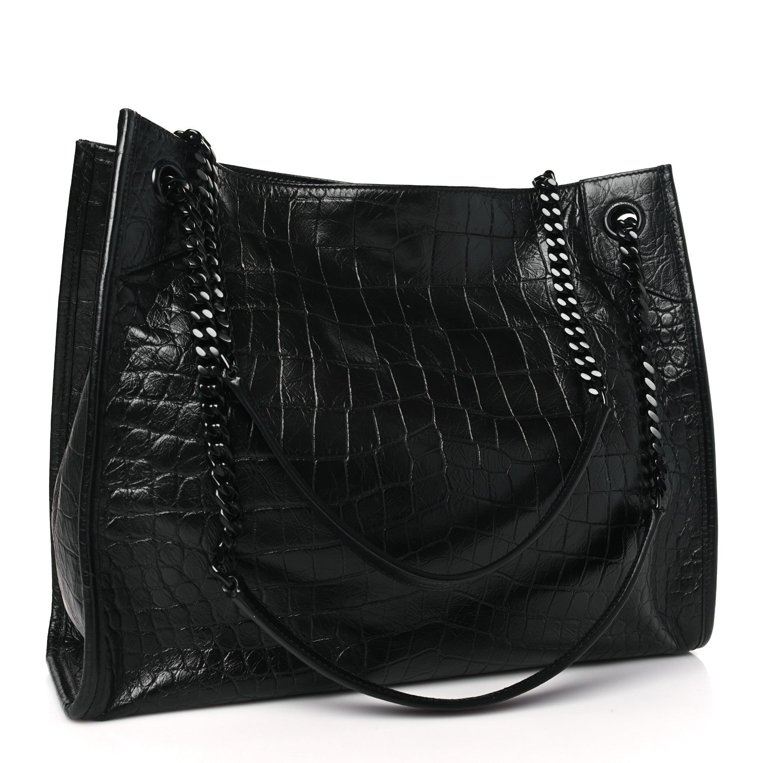 Saint Laurent Calfskin Crocodile Embossed Monogram Medium Niki Shopping Bag Black 3 of 9