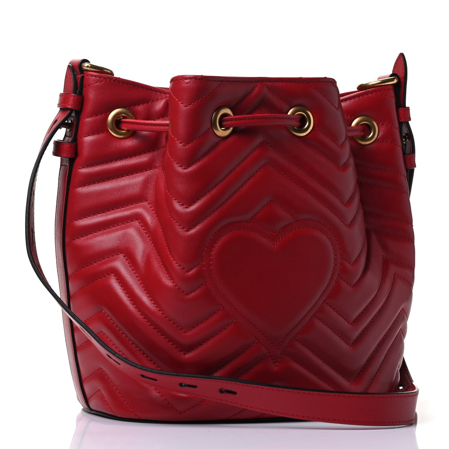 Gucci Calfskin Matelasse GG Marmont Bucket Bag Hibiscus Red 2 of 4