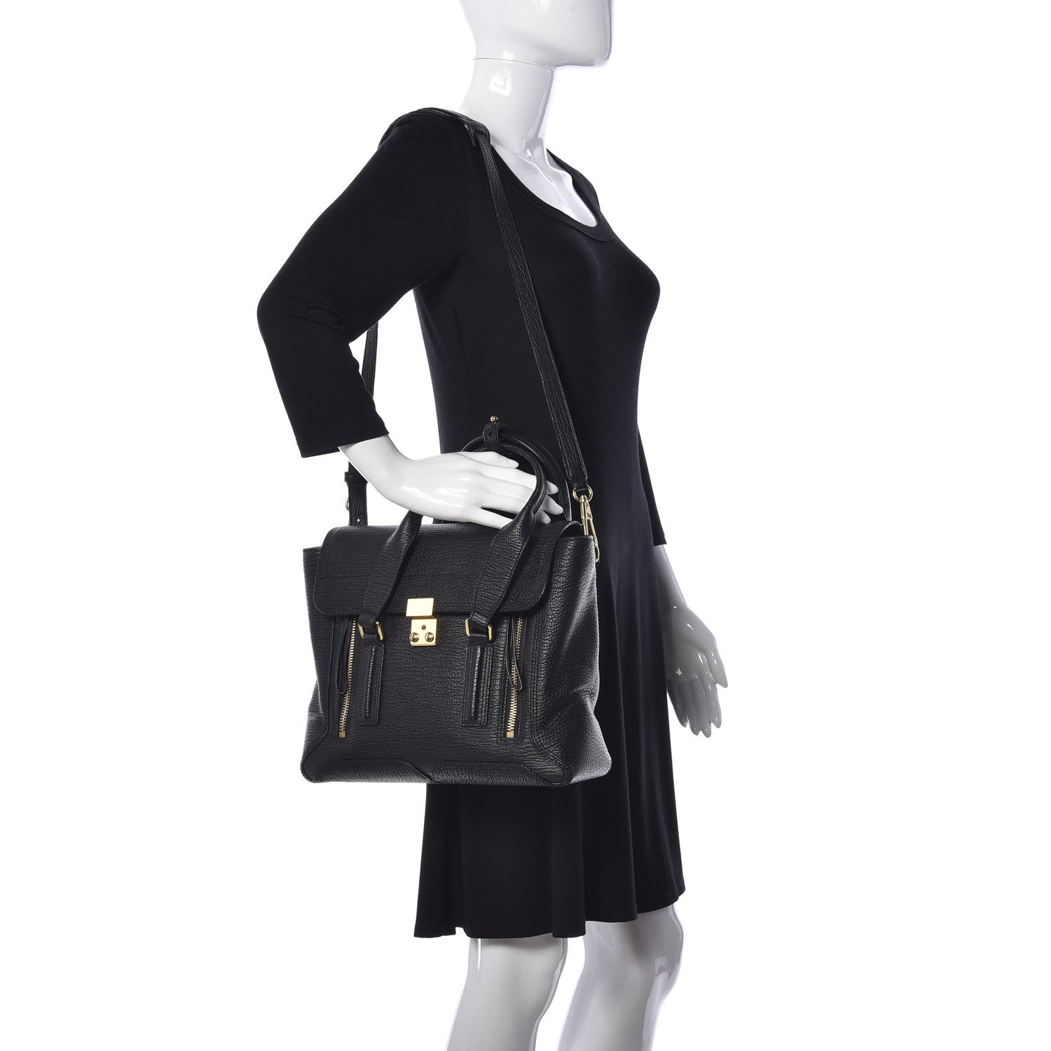 3.1 Phillip Lim Textured Calfskin Medium Pashli Satchel Black 2 of 9