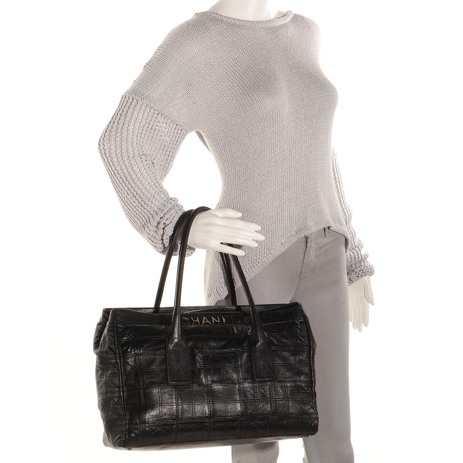 Chanel Lambskin Square Stitched Lax Large Tote Black 2 of 7