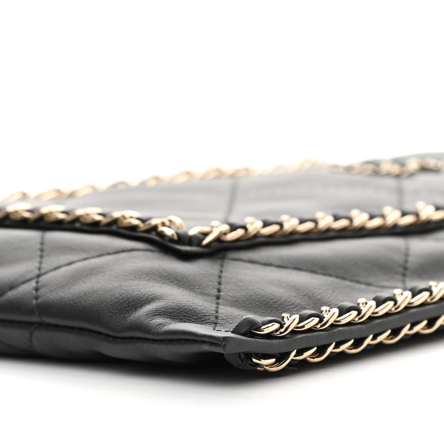 Calfskin Quilted Small Chain Flat Tote Black