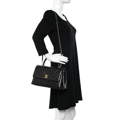 Chanel Glazed Calfskin Lizard Chevron Quilted Small Coco Handle Flap Black 2 of 10