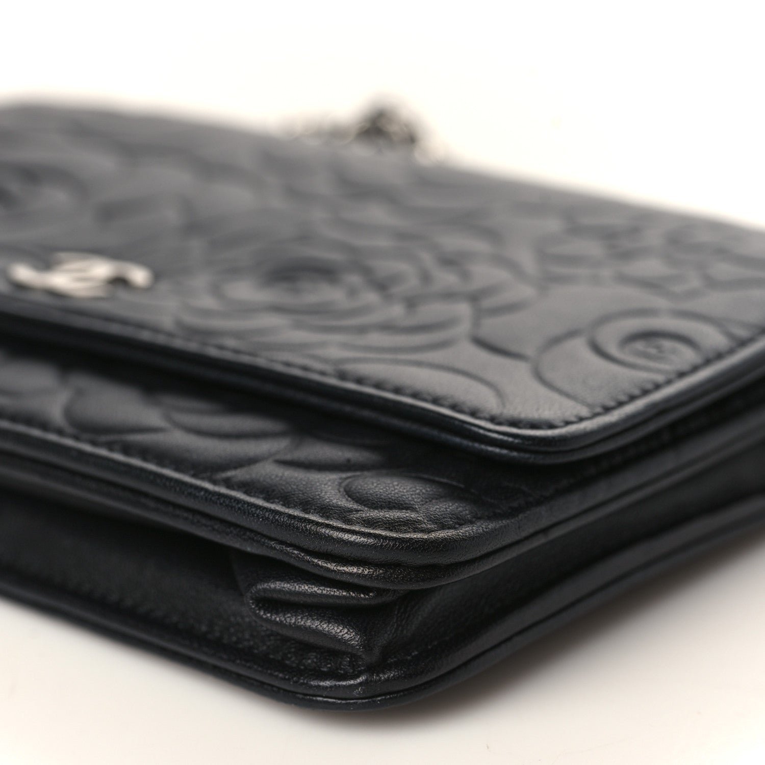 Chanel Lambskin Camellia Embossed Wallet on Chain WOC Black 10 of 10