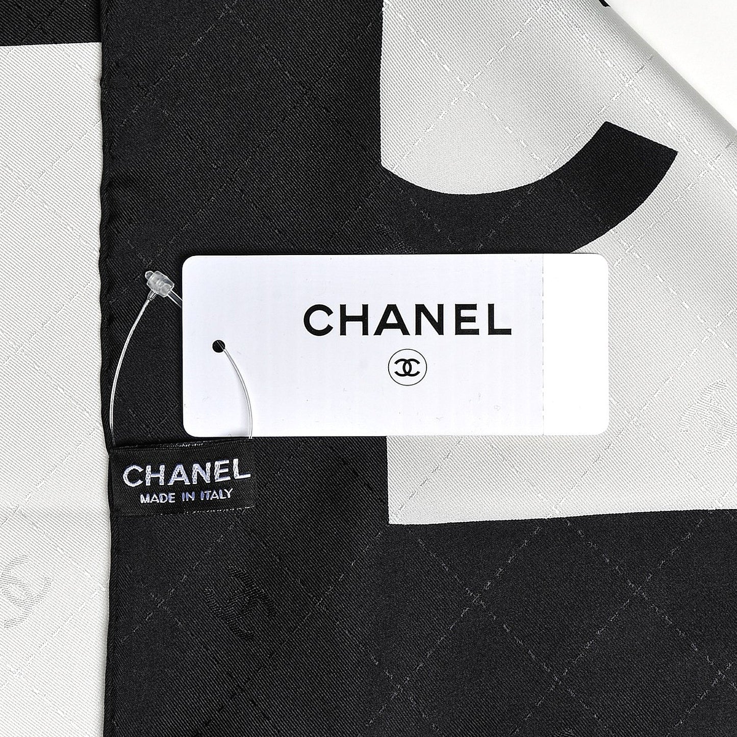 Silk Square Scarf Black Ecru