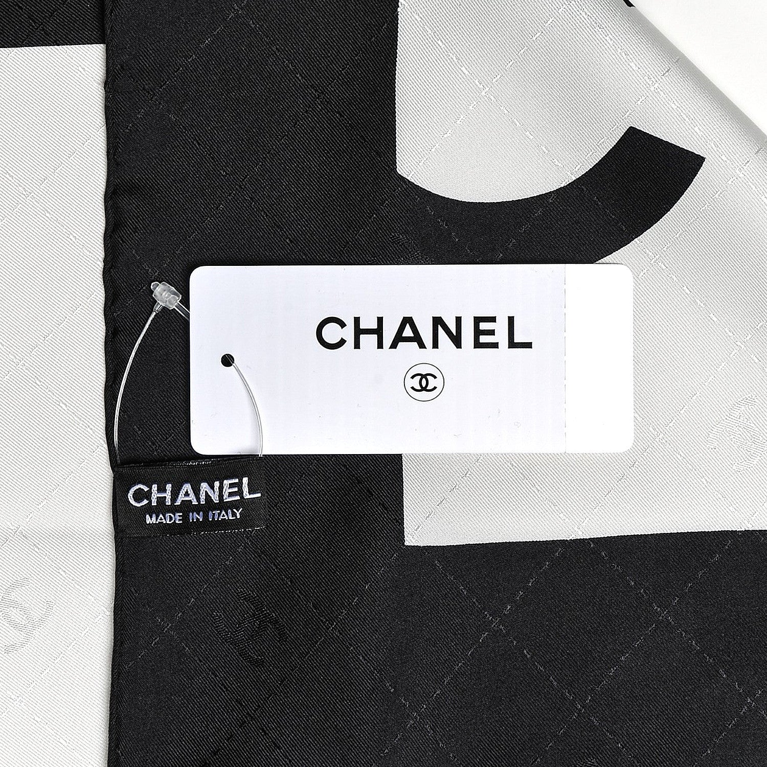 Chanel Silk Square Scarf Black Ecru 3 of 4