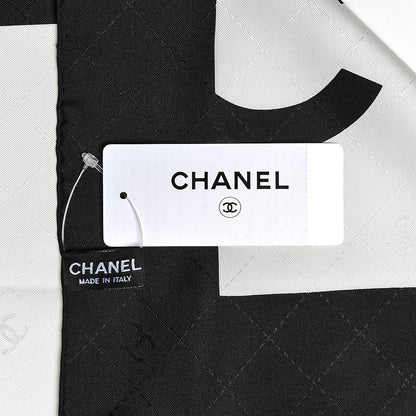 Chanel Silk Square Scarf Black Ecru 3 of 4