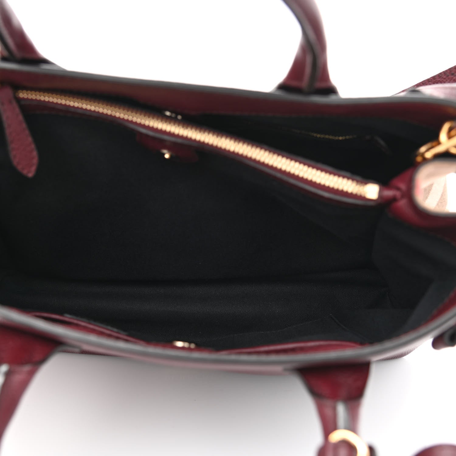 Burberry Grainy Calfskin House Check Medium Banner Tote Mahogany Red 6 of 13