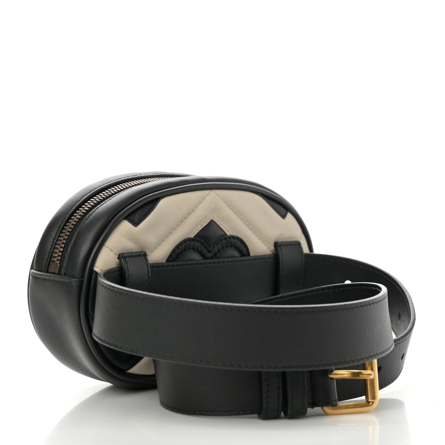 Gucci Calfskin Matelasse GG Marmont Belt Bag 85 34 Black White 3 of 15