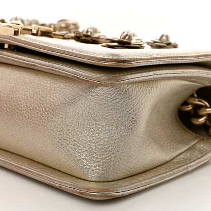 Chanel Metallic Calfskin Quilted Camellia Small Boy Flap Gold 10 of 18