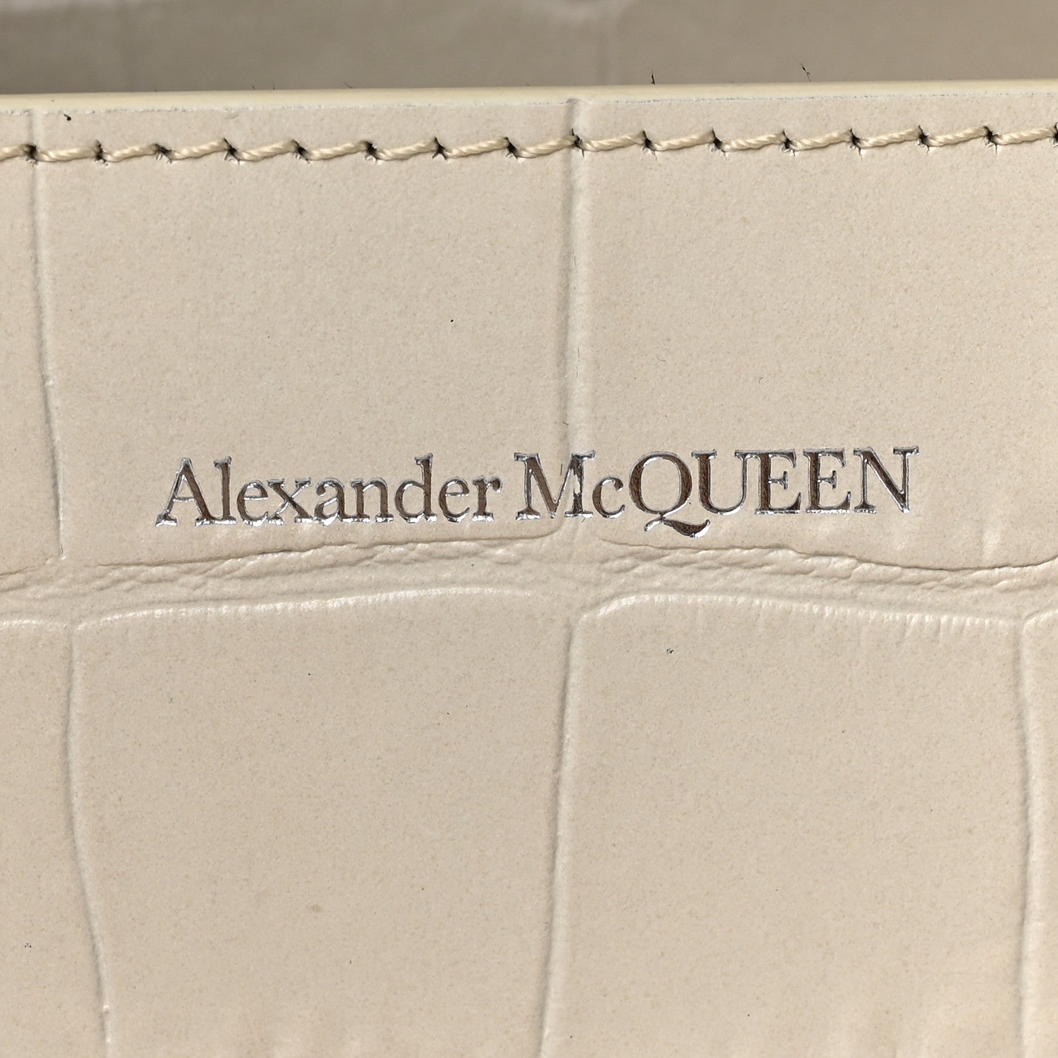 Alexander McQueen Shiny Calfskin Crocodile Embossed Knuckle Jeweled Crossbody White 6 of 12