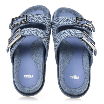 Fendi Denim FF Quilted Fendi Feel Buckled Slide Sandals 37 Blue 2 of 9