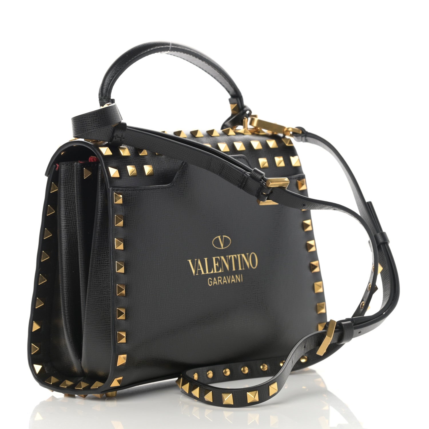 Valentino Garavani Grainy Calfskin Small Rockstud Allover Alcove Top-Handle Flap Bag Black 2 of 10