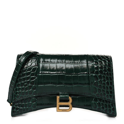 Balenciaga Shiny Calfskin Crocodile Embossed Small Hourglass Evening Chain Bag Forest Green 1 of 8