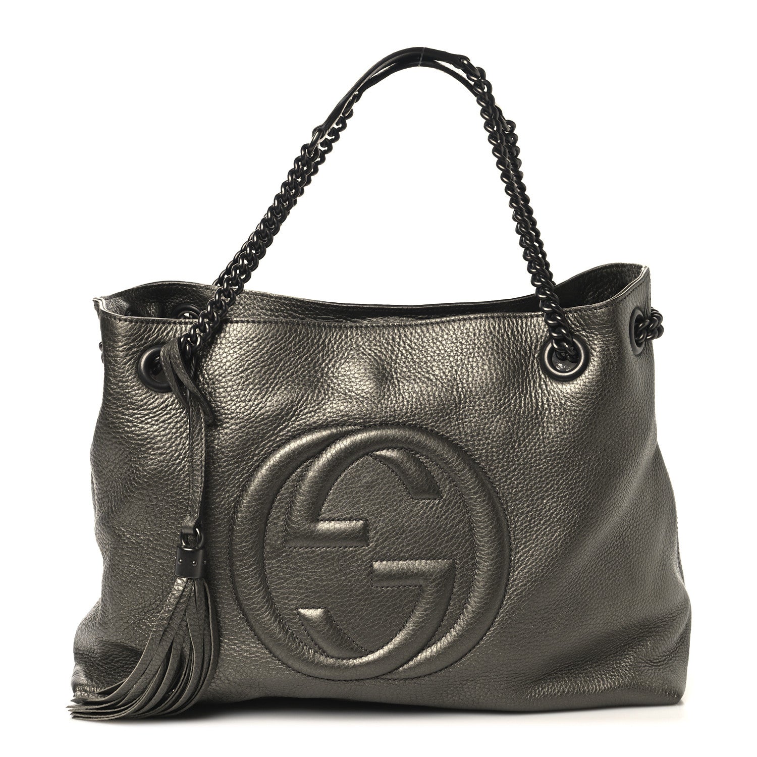 Gucci Metallic Pebbled Calfskin Medium Soho Chain Shoulder Bag Sasso 1 of 12