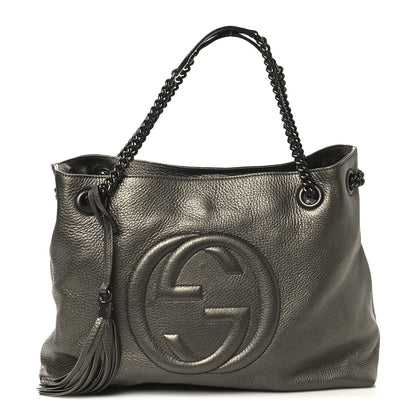 Gucci Metallic Pebbled Calfskin Medium Soho Chain Shoulder Bag Sasso 1 of 12