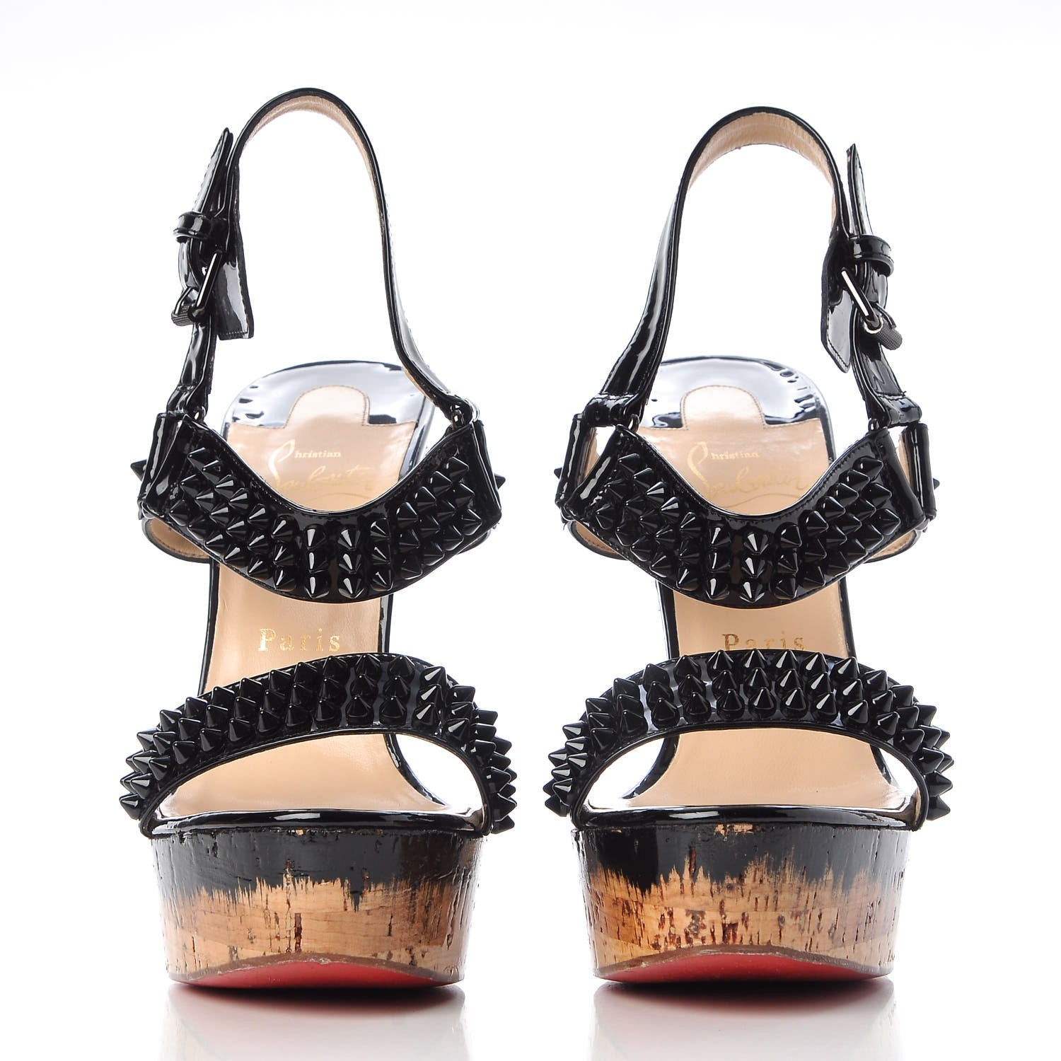 Christian Louboutin Patent Barboullaga 140 Spikes Cork Wedges 39 Black 2 of 10