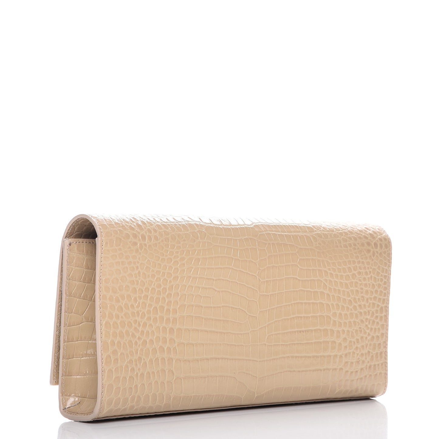 Calfskin Crocodile Embossed Classic Monogram Tassel Clutch Nude