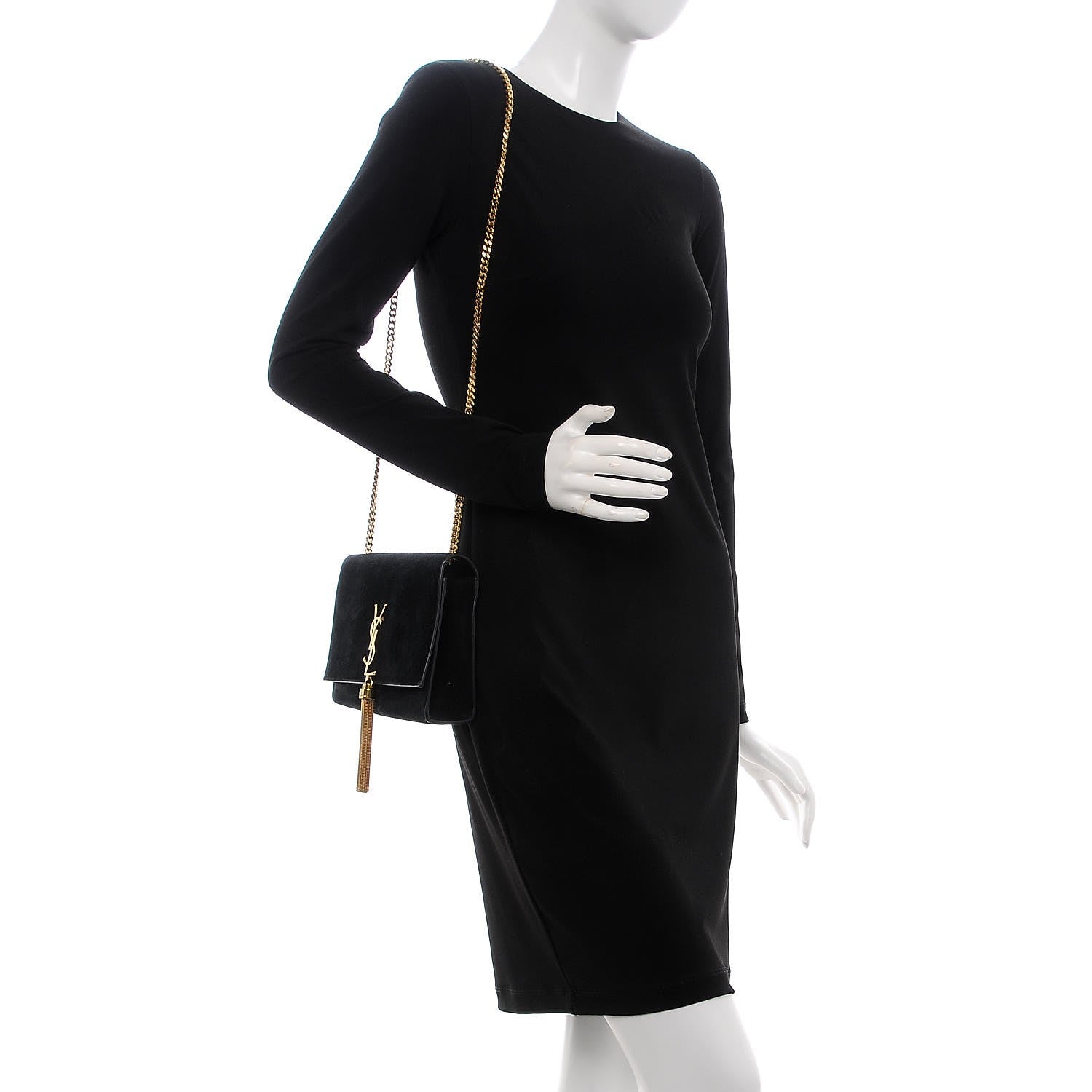 Saint Laurent Suede Medium Classic Monogram Kate Tassel Satchel Black 2 of 9