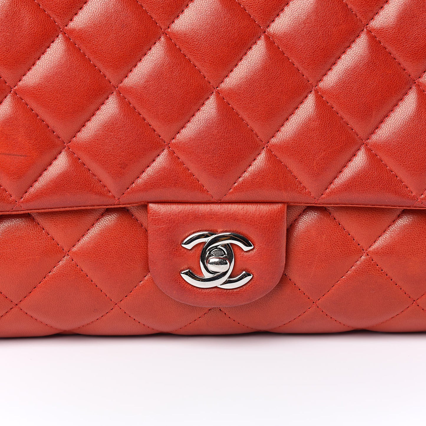 Lambskin Quilted Clutch With Chain Flap Red