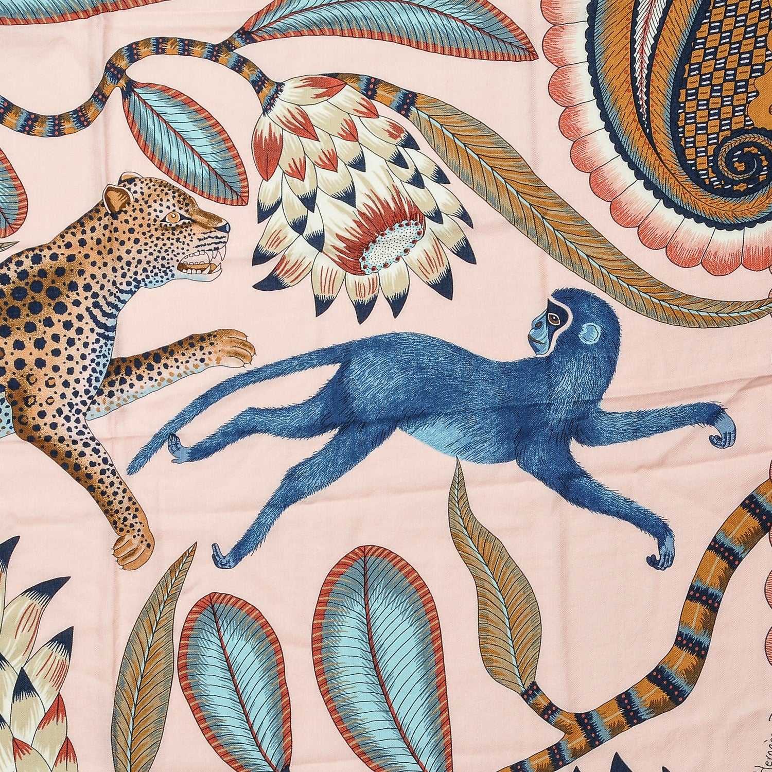 Hermes Cashmere Silk The Savana Dance Shawl 140 Rose Pale Bleu Marron 3 of 8