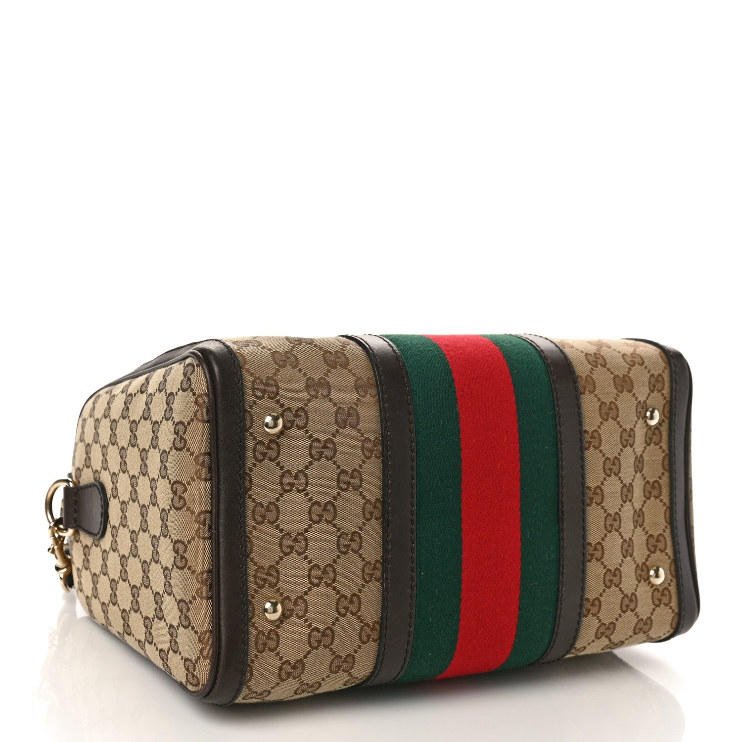 Gucci Monogram Selleria Calfskin Vintage Web Medium Boston Beige Ebony Cocoa 4 of 12