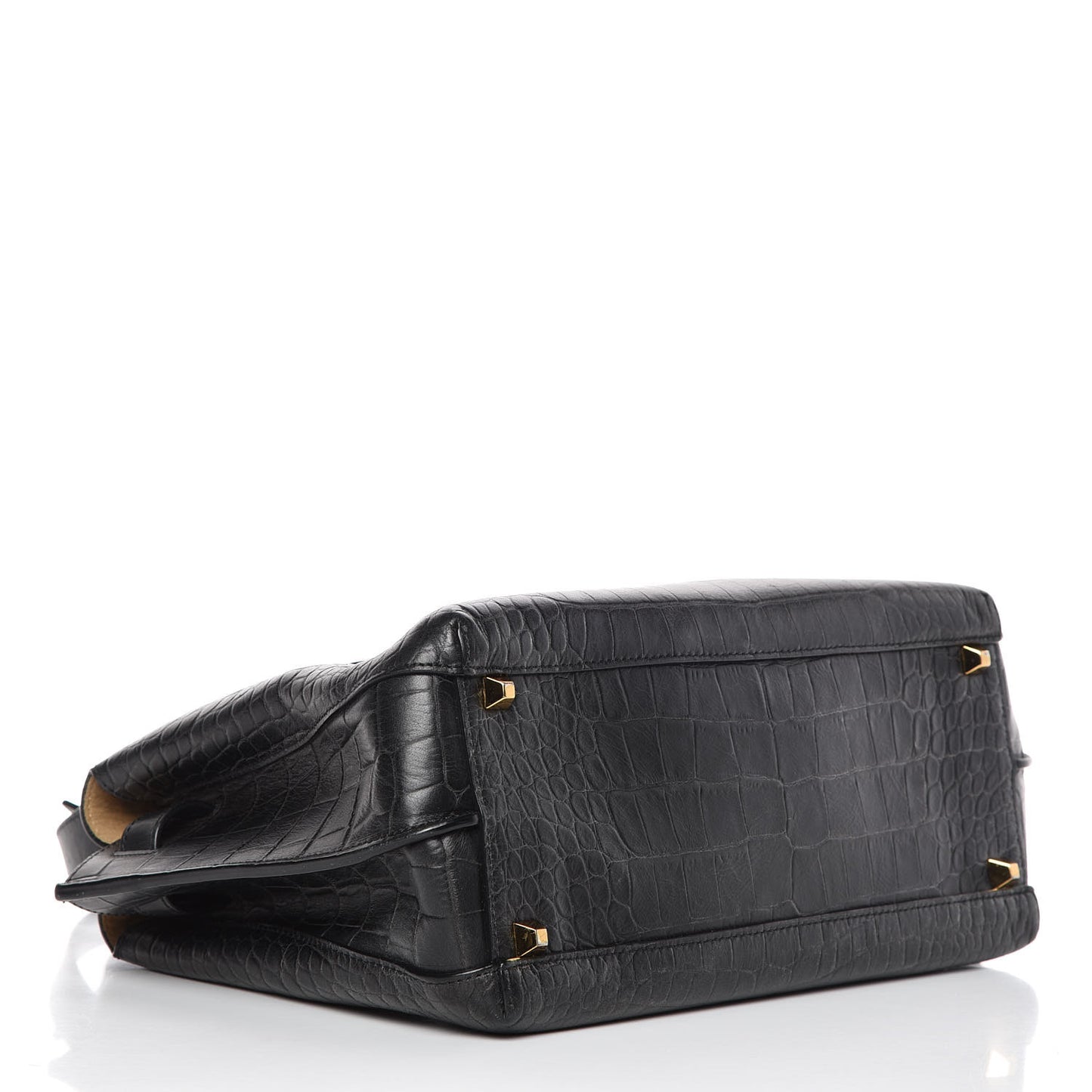 Calfskin Crocodile Embossed Medium Milla Tote Black