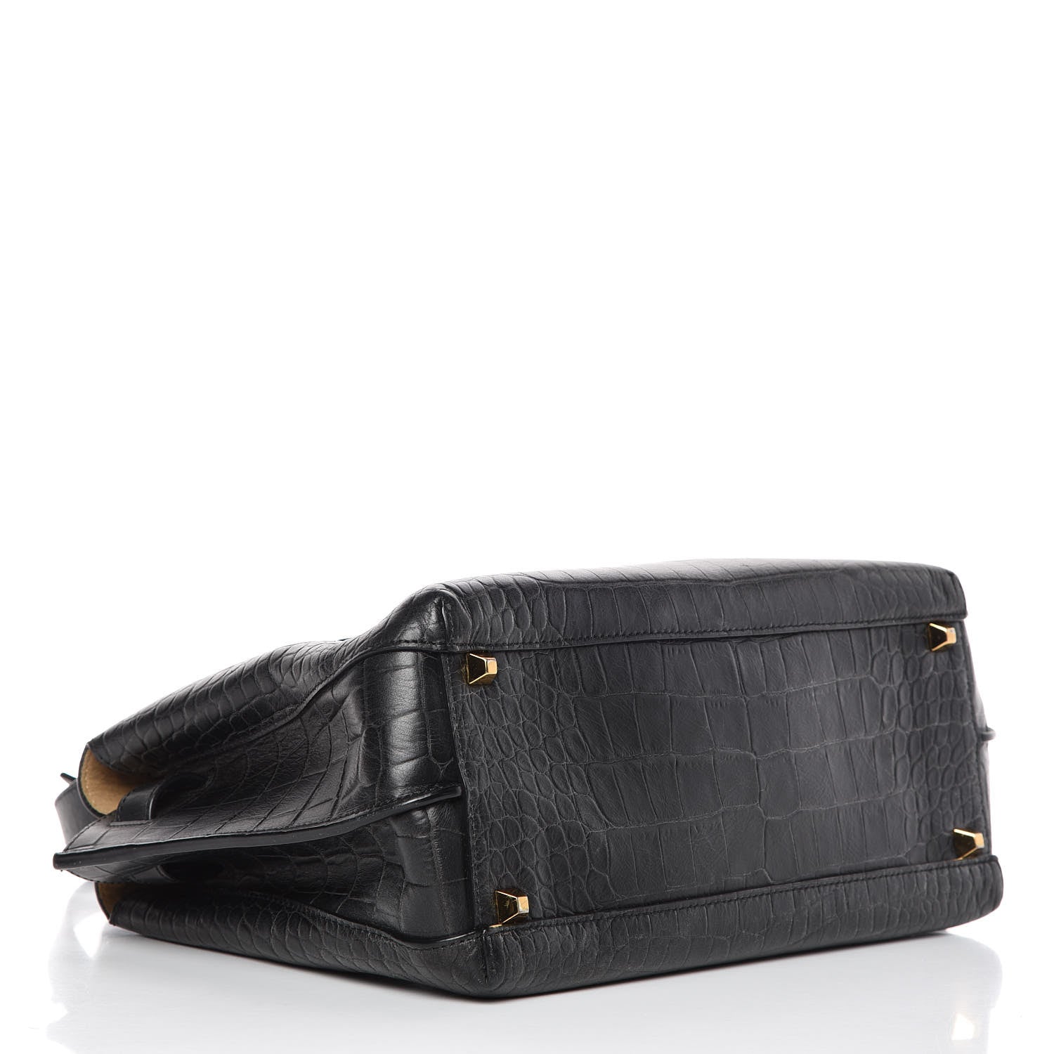 MCM Calfskin Crocodile Embossed Medium Milla Tote Black 4 of 12