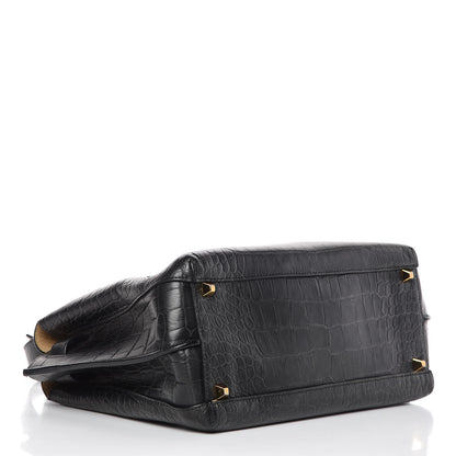 MCM Calfskin Crocodile Embossed Medium Milla Tote Black 4 of 12