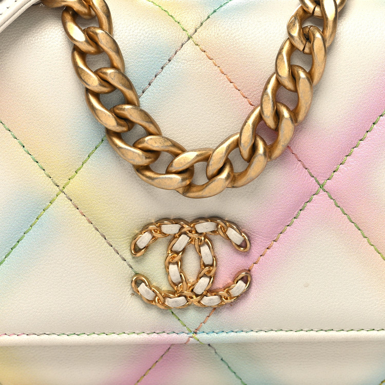 Chanel Printed Goatskin Quilted Chanel 19 Wallet On Chain WOC White Multicolor 9 of 14