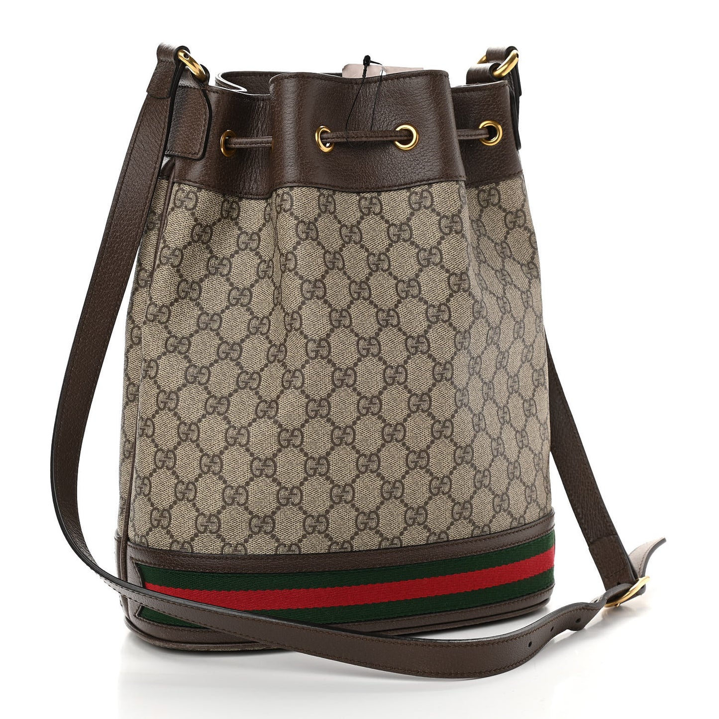 GG Supreme Monogram Web Ophidia Bucket Bag Brown