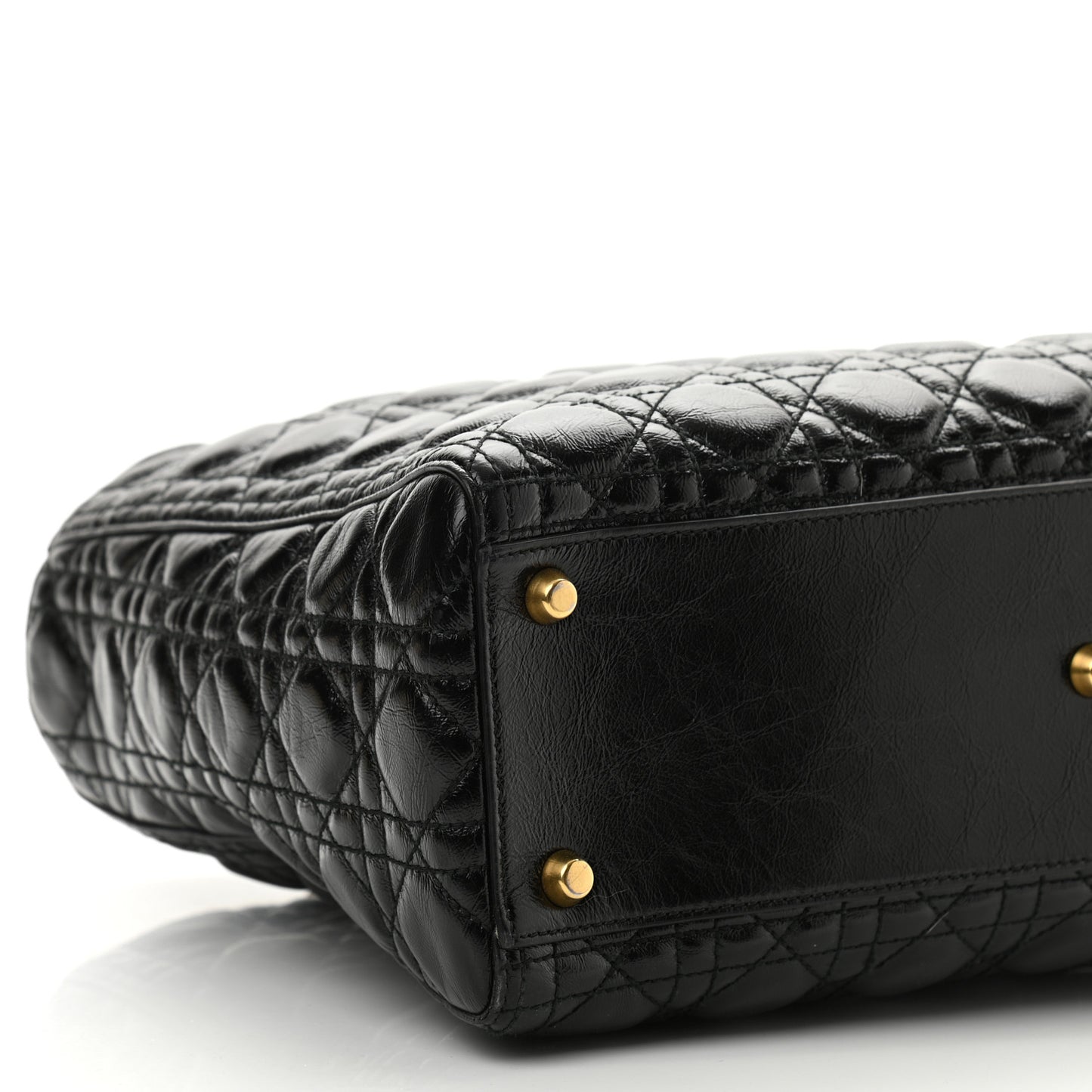 Crinkled Patent Cannage Large Lady Dior Black