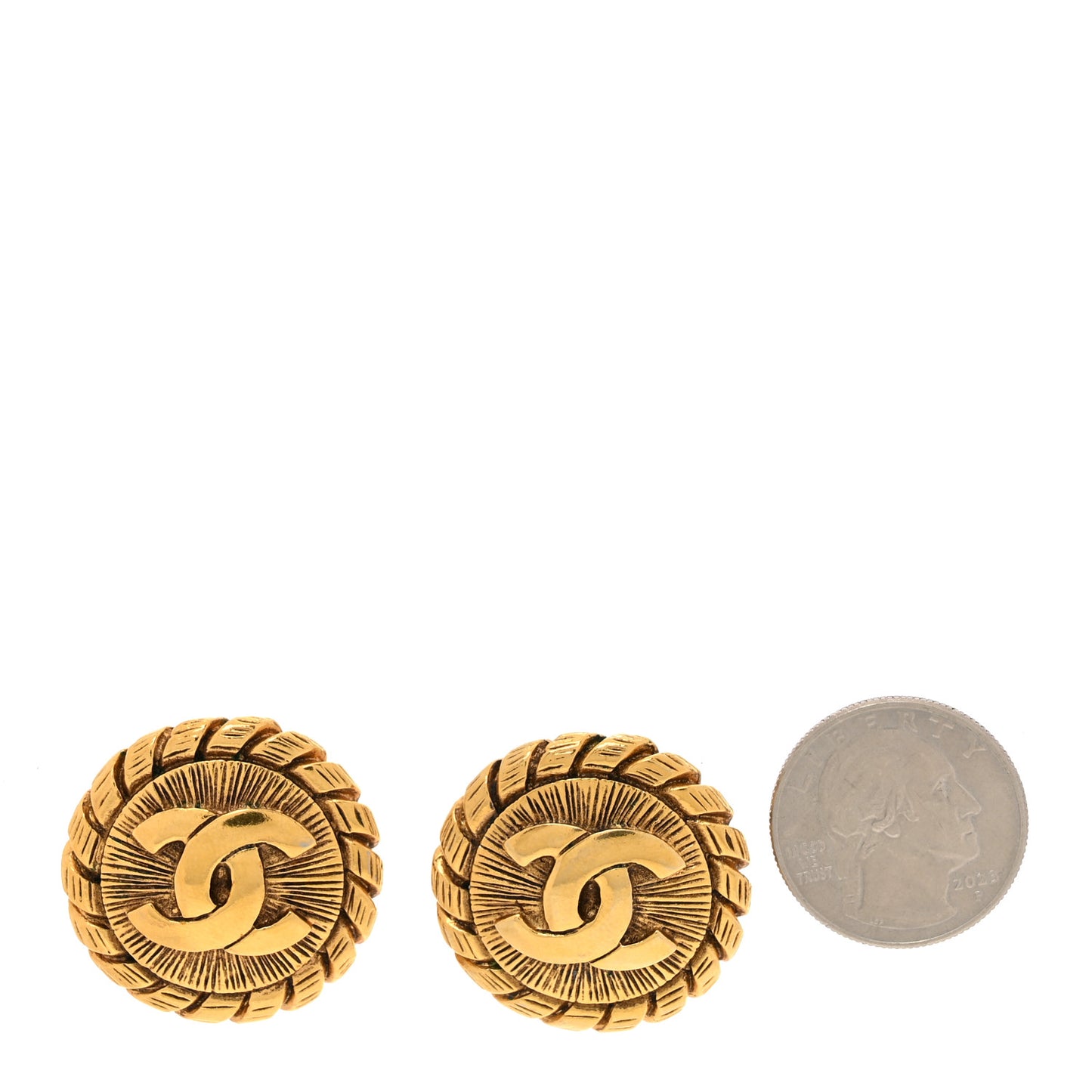CC Hammered Medallion Clip On Earrings Gold
