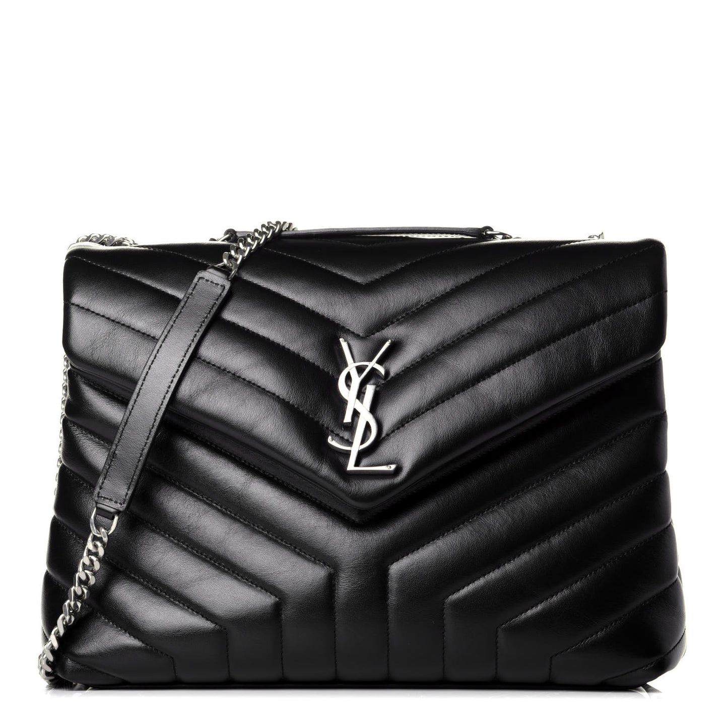 Calfskin Y Quilted Monogram Medium Loulou Chain Satchel Black