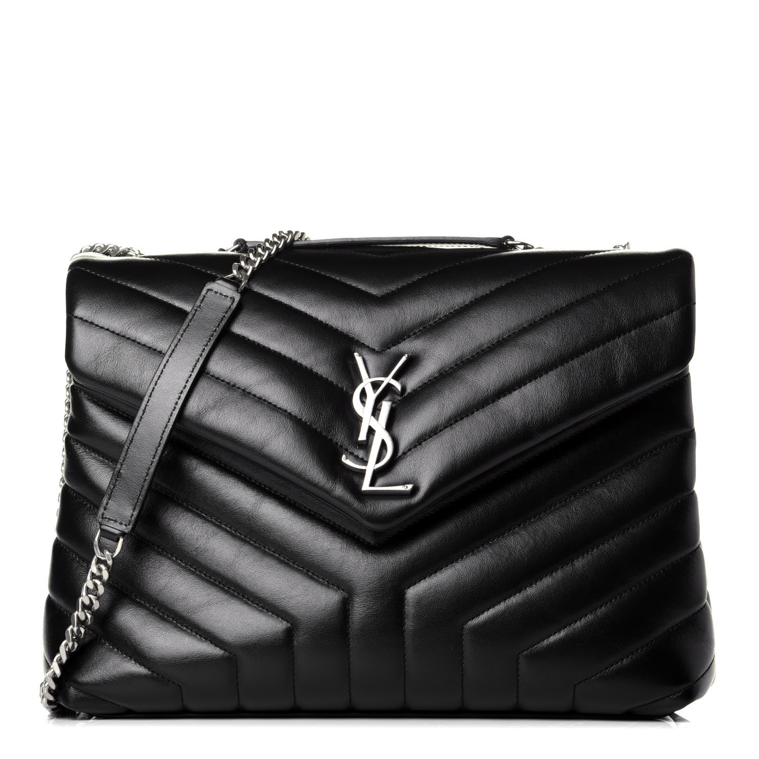 Saint Laurent Calfskin Y Quilted Monogram Medium Loulou Chain Satchel Black 1 of 9