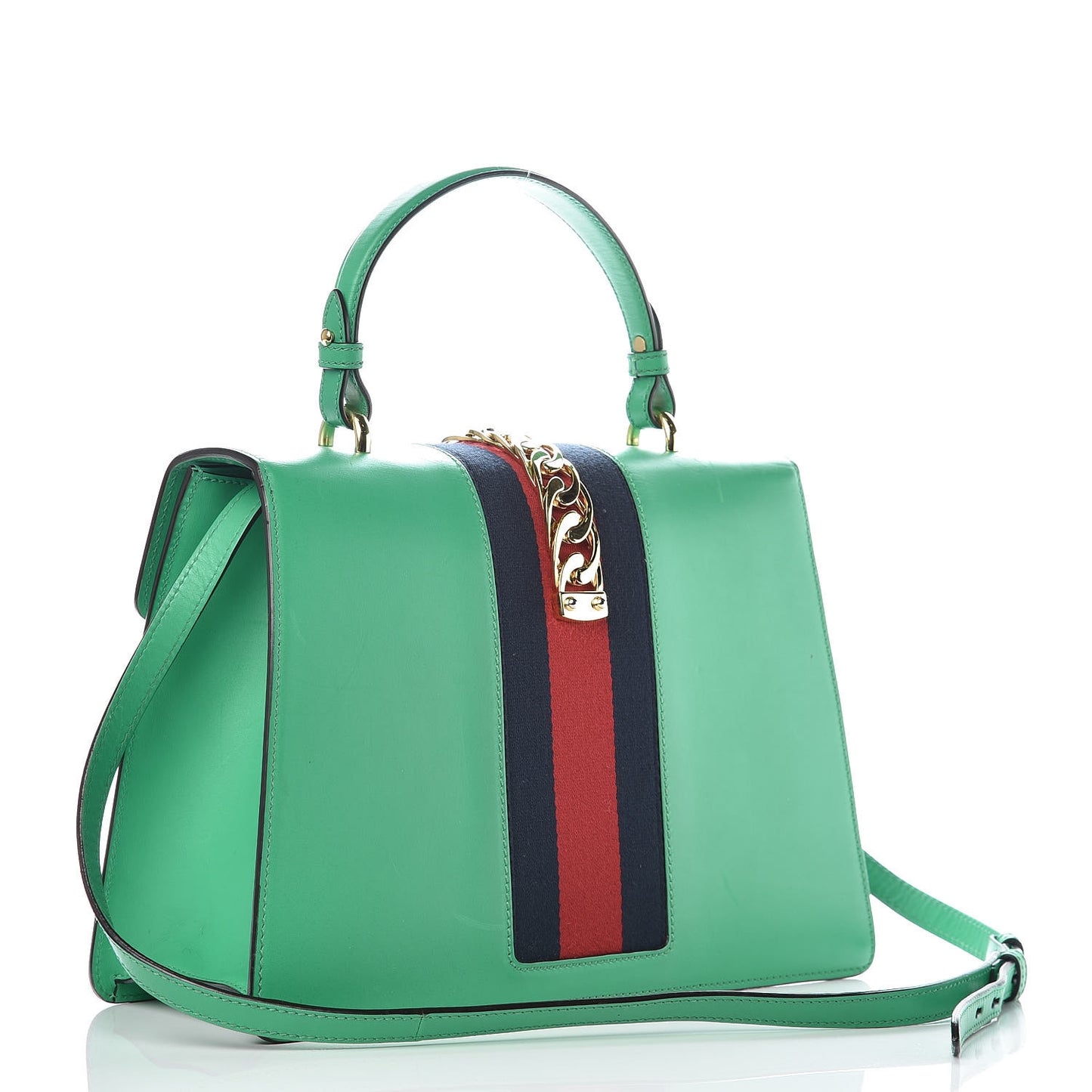 Vitello Fontanella Web Medium Sylvie Top Handle Bag Synthetic Green Garden