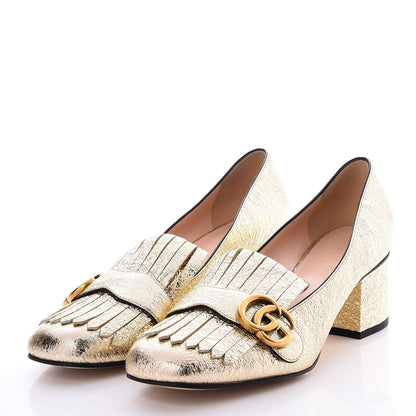 Gucci Galassia GG Marmont Fringe 50mm Loafer Pumps 39 Platino 3 of 8