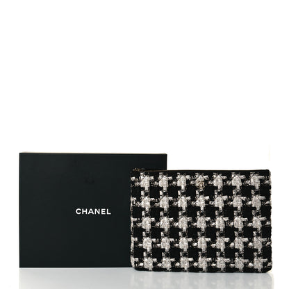 Chanel Tweed Quilted Medium Cosmetic Pouch Black Ecru White 7 of 8
