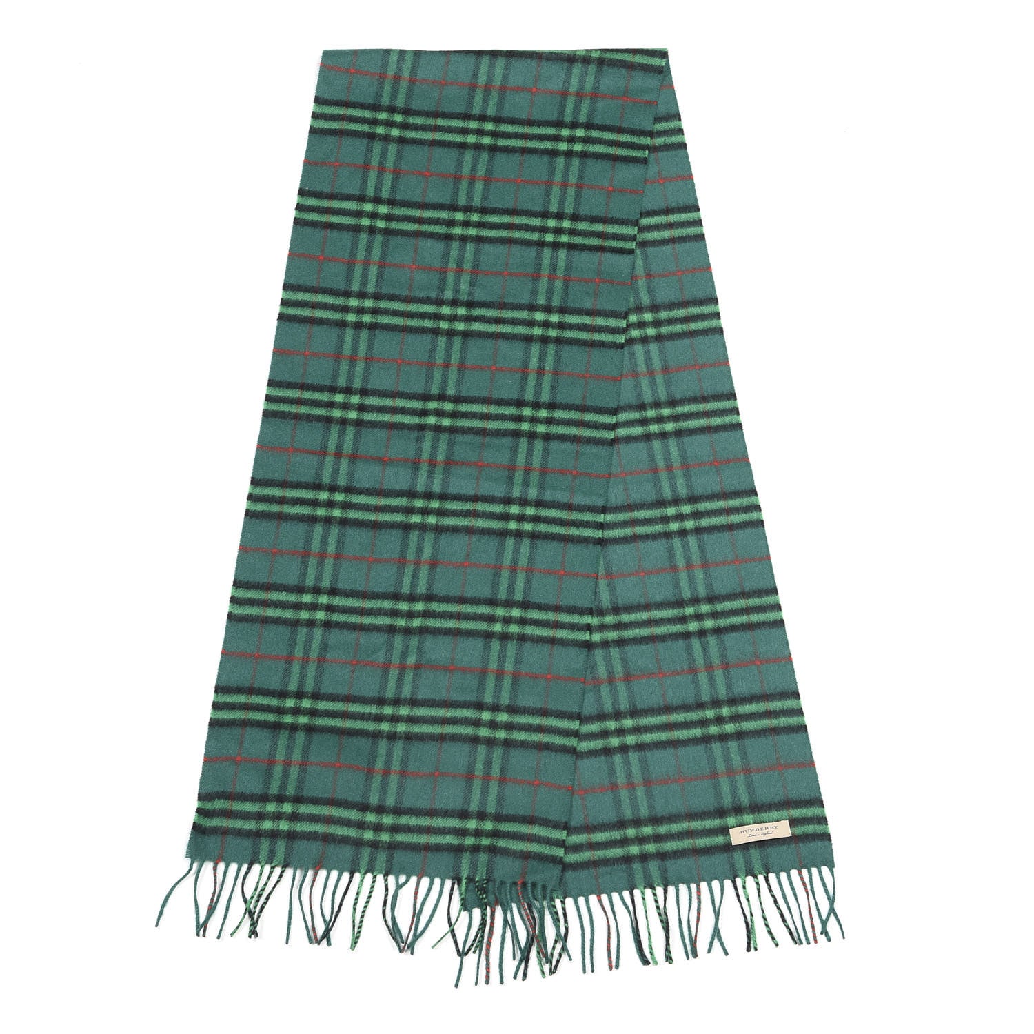 Burberry Cashmere Tonal Vintage Check Fringe Scarf Viridian Green 2 of 4