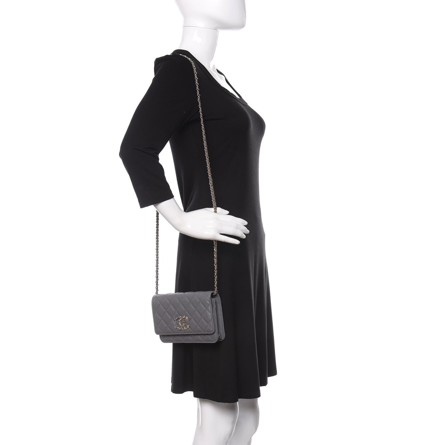 Caviar Quilted French New Wave Chain CC Wallet On Chain WOC Grey