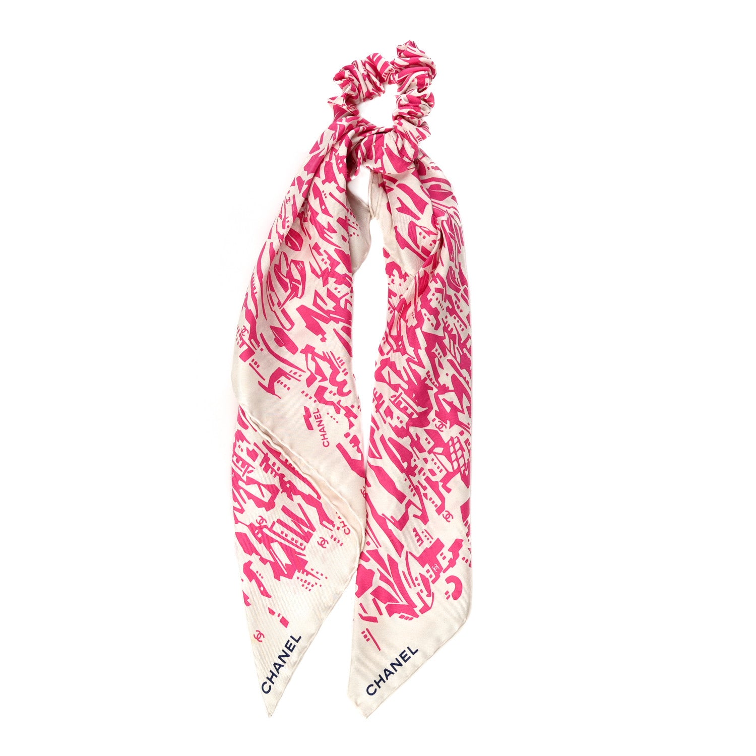 Chanel Silk Twill Hair Scarf Pink Ecru 1 of 7