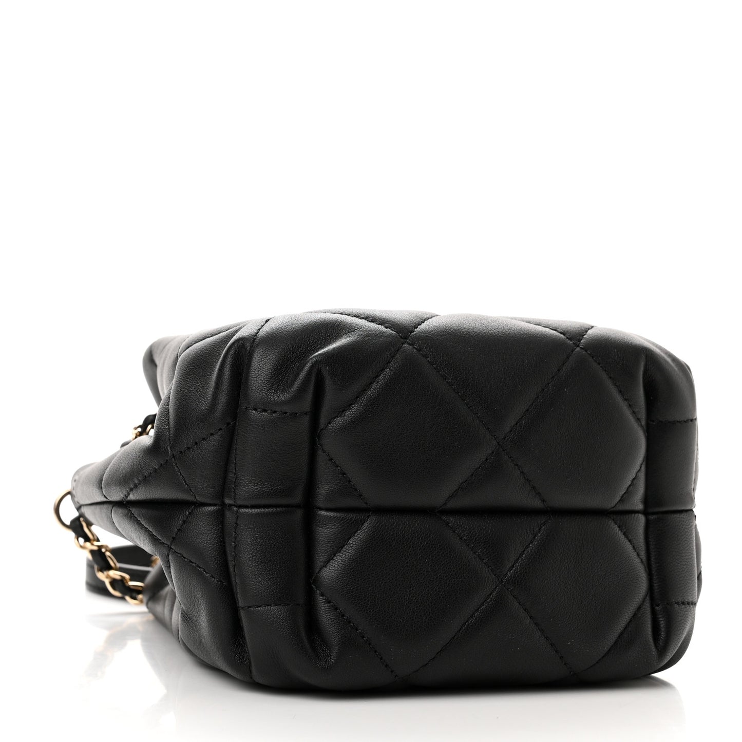 Lambskin Quilted CC Dweller Drawstring Bucket Bag Black