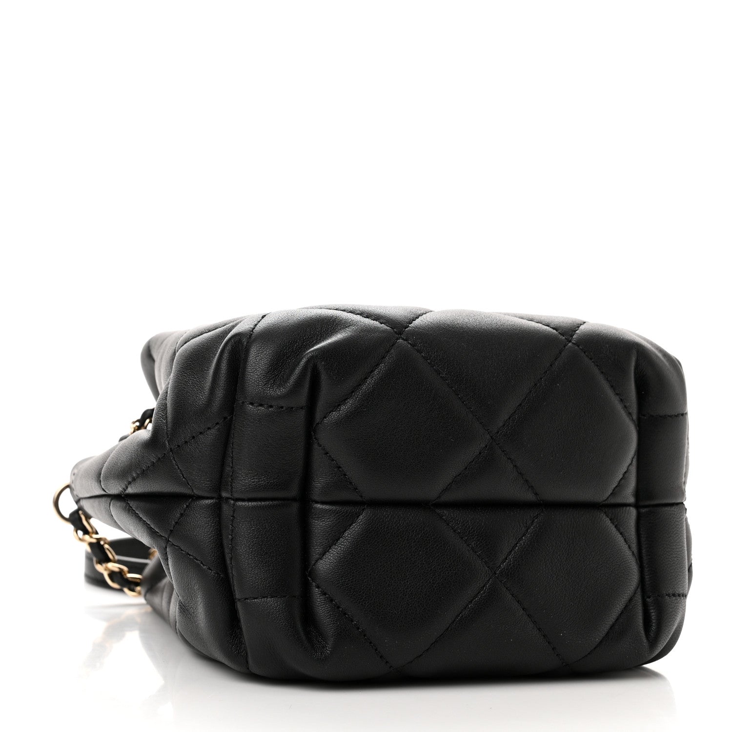 Chanel Lambskin Quilted CC Dweller Drawstring Bucket Bag Black 4 of 10
