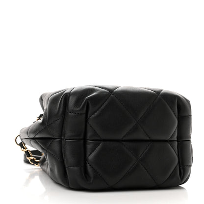 Chanel Lambskin Quilted CC Dweller Drawstring Bucket Bag Black 4 of 10