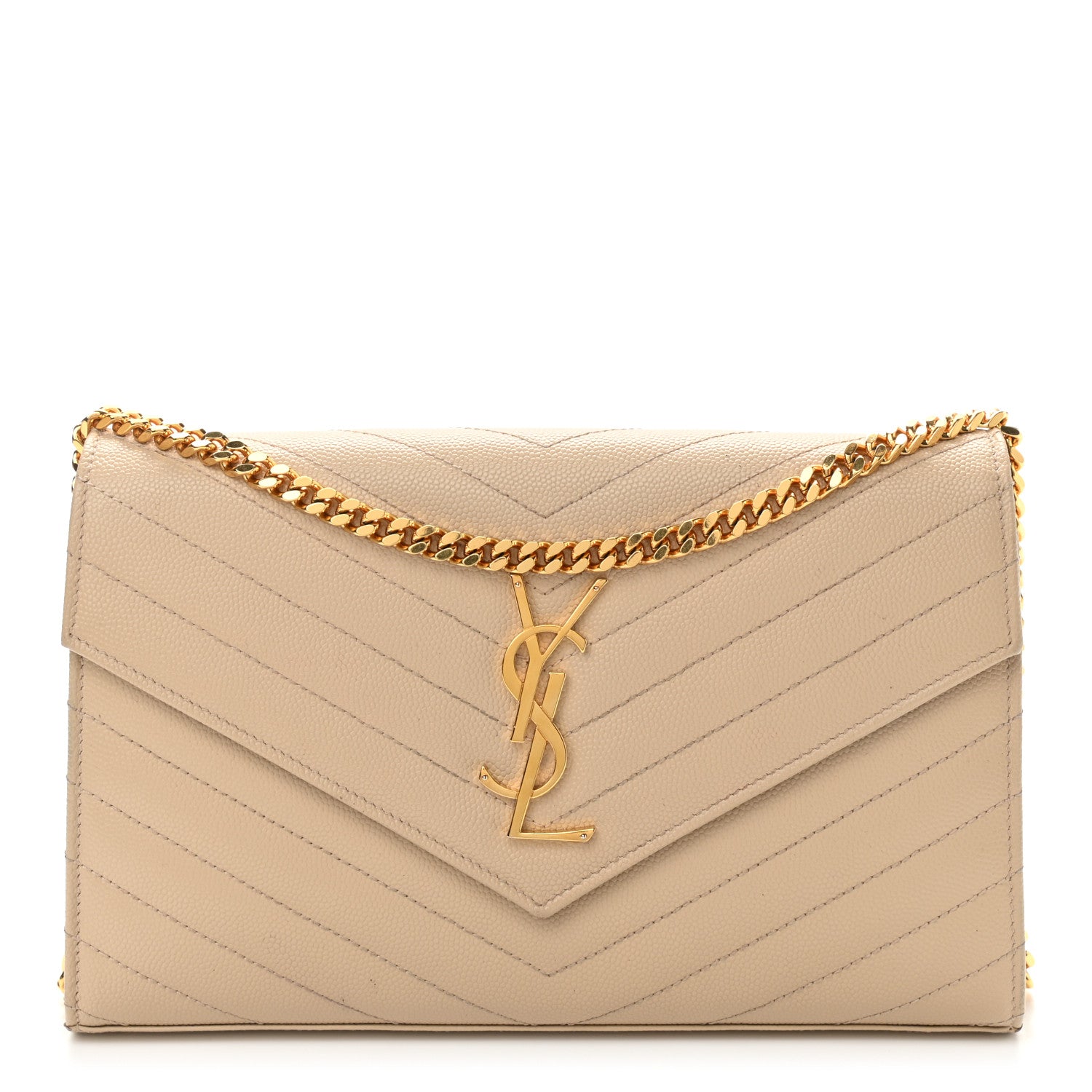 Saint Laurent Grain De Poudre Matelasse Chevron Monogram Chain Wallet Nude Powder 1 of 11