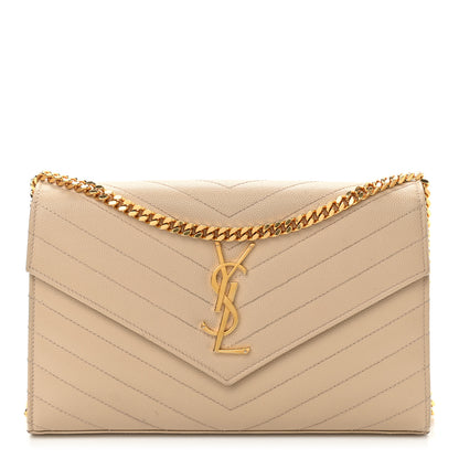 Saint Laurent Grain De Poudre Matelasse Chevron Monogram Chain Wallet Nude Powder 1 of 11