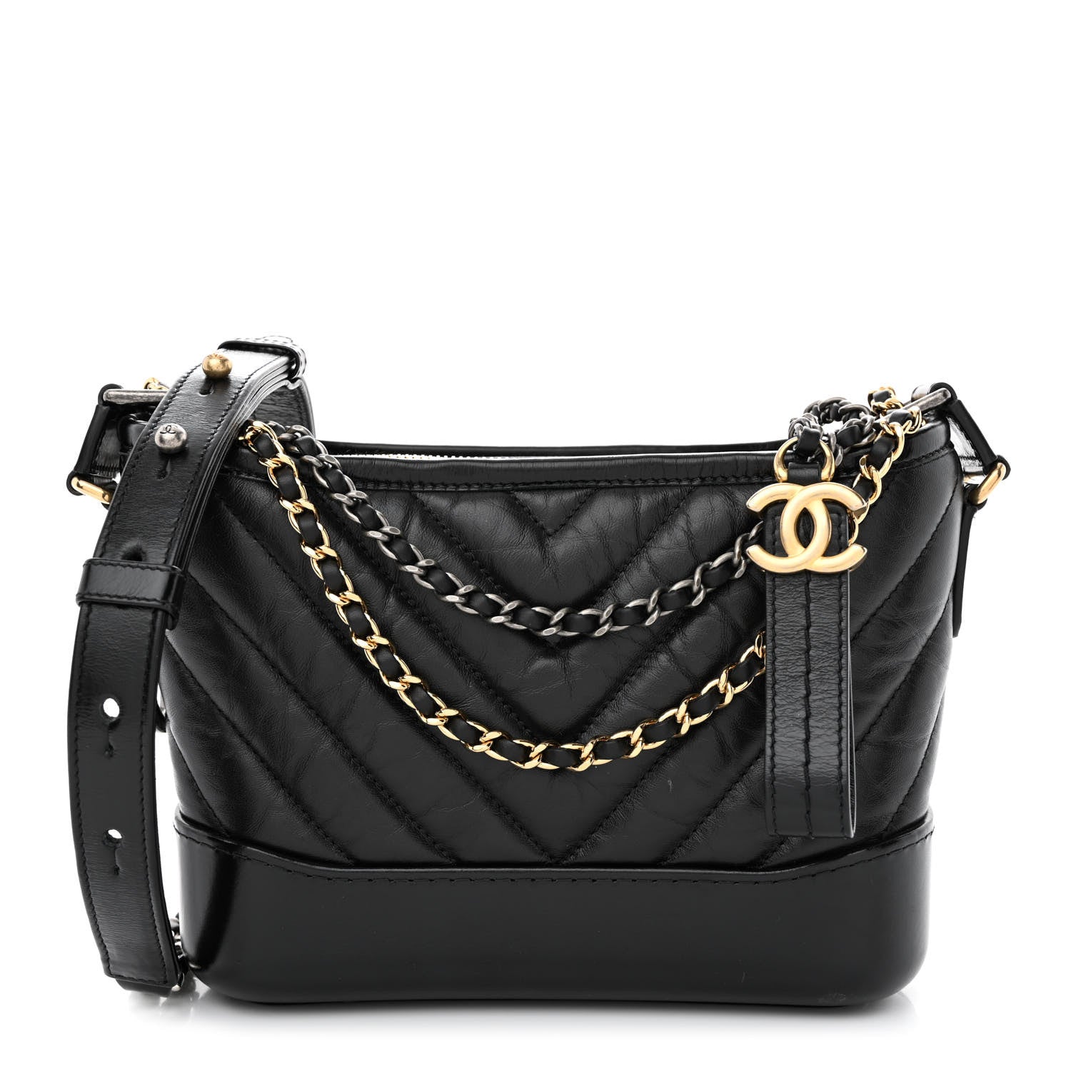 Chanel Aged Calfskin Chevron Quilted Small Gabrielle Hobo Black 1 of 12